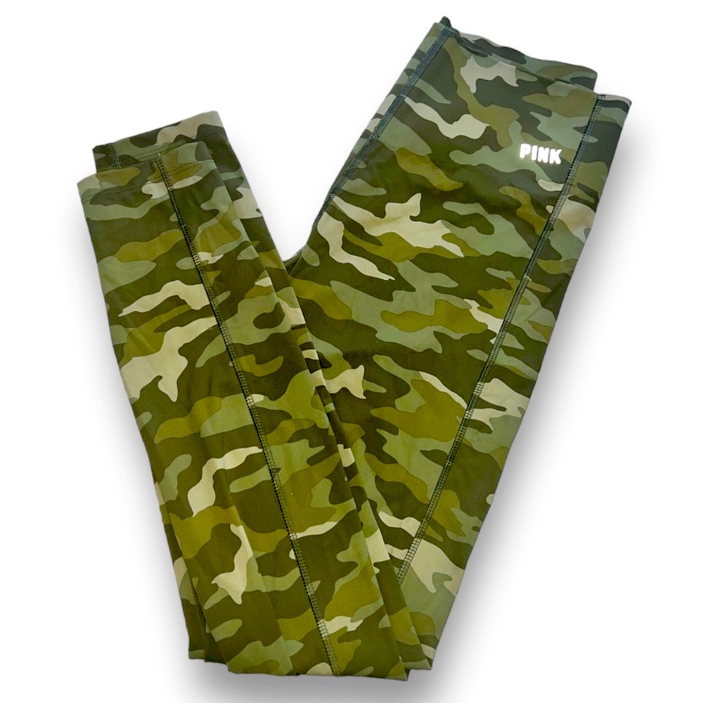 Victoria’s Secret PINK Active Green Camo High Waist Compression V Leggings M New